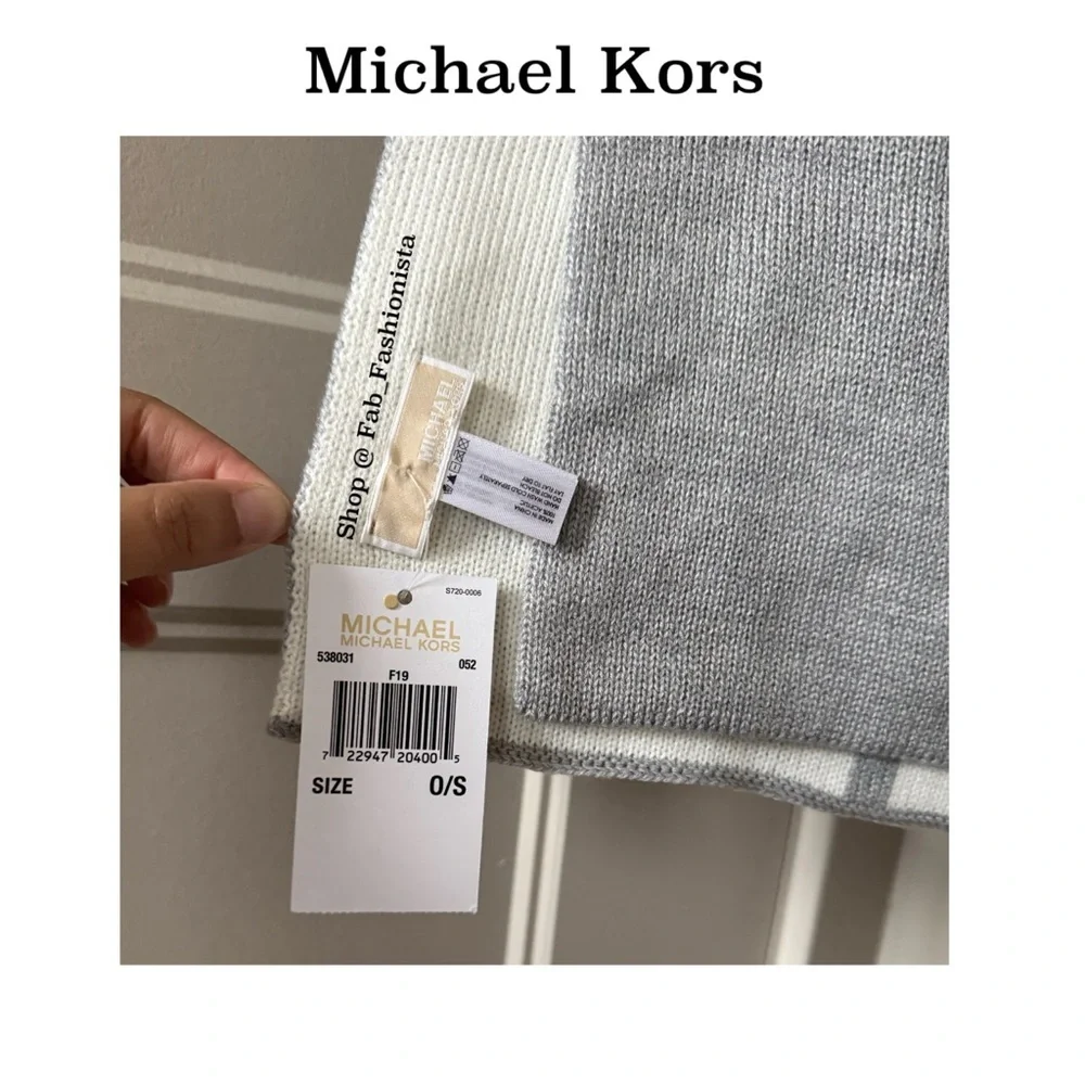 Michael Kors Gray Knit Scarf and Fingerless Gloves